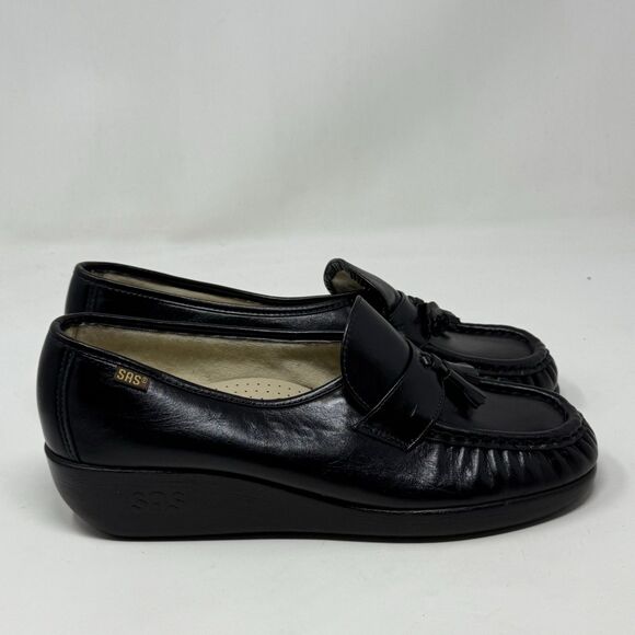 SAS Magic Shoes Womens 10 N Narrow Black Leather Tassels Slip On Comfort Loafers - Picture 1 of 16